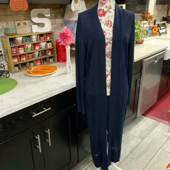 Banana Republic Linen Blend Duster Cardigan Long Sweater Navy Blue Size Large - Picture 1 of 14